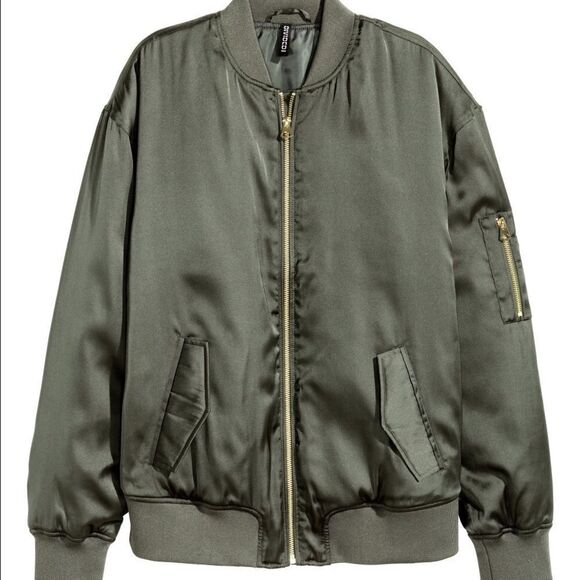 H&M Green Satin Bomber Jacket - Picture 2 of 2